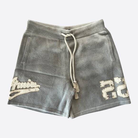 Amiri Grey & White Distressed 22 Logo Cashmere Shorts - Picture 1 of 3
